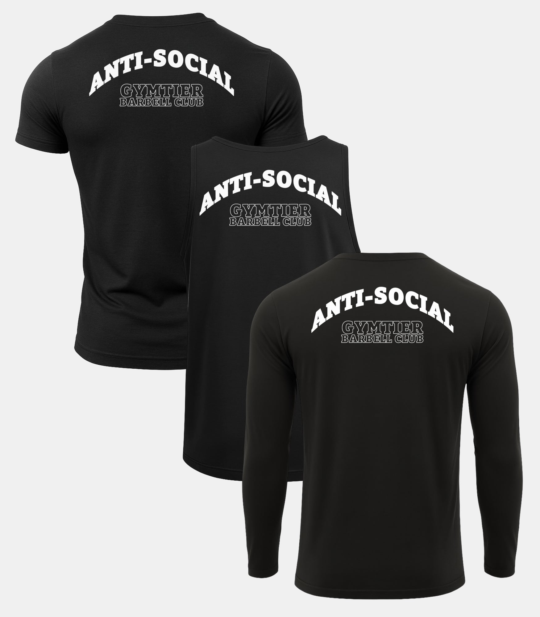 Gymtier Barbell Club - Anti-Social Gym T-Shirt 3 Pack