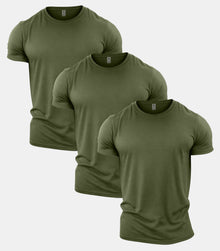 All Green Crew Neck Gym T-Shirt 3 Pack