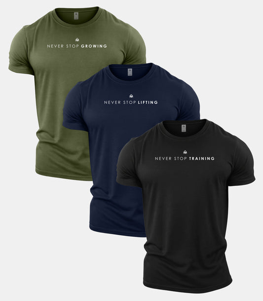 Never Stop Training Gym T-Shirt 3 Pack